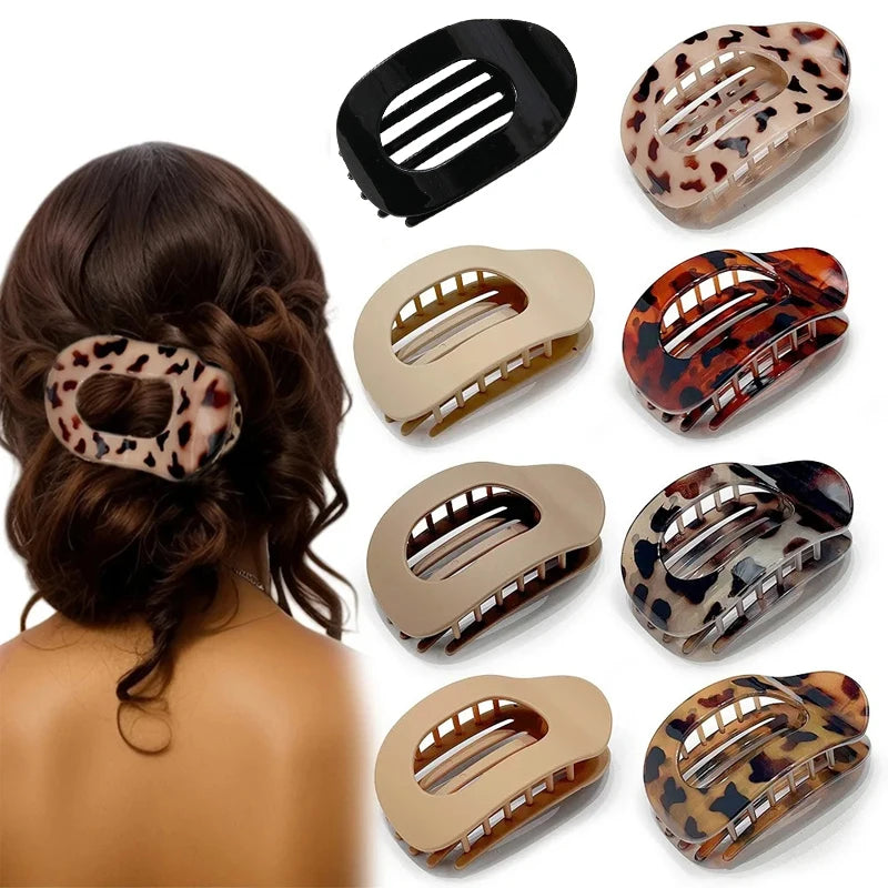 Fashion Oval Hair Claw Clip for Women New Design Leopard Matte Curved Flat Styling Barrettes Acrylic Lying down Hair Accessories